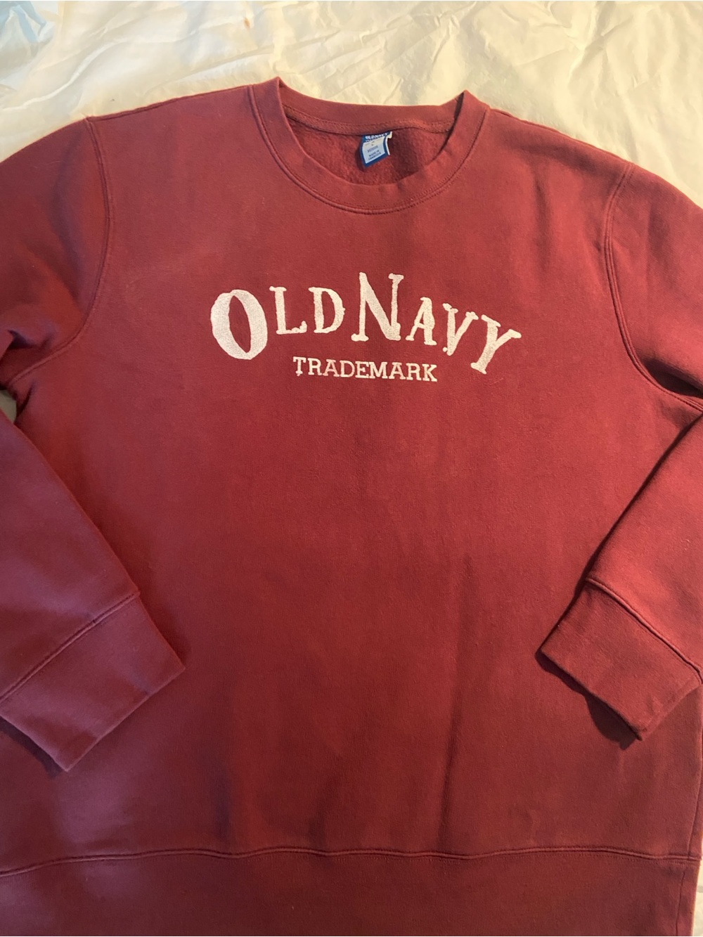 Old Navy Men's Maroon Crewneck Sweatshirt with White Logo